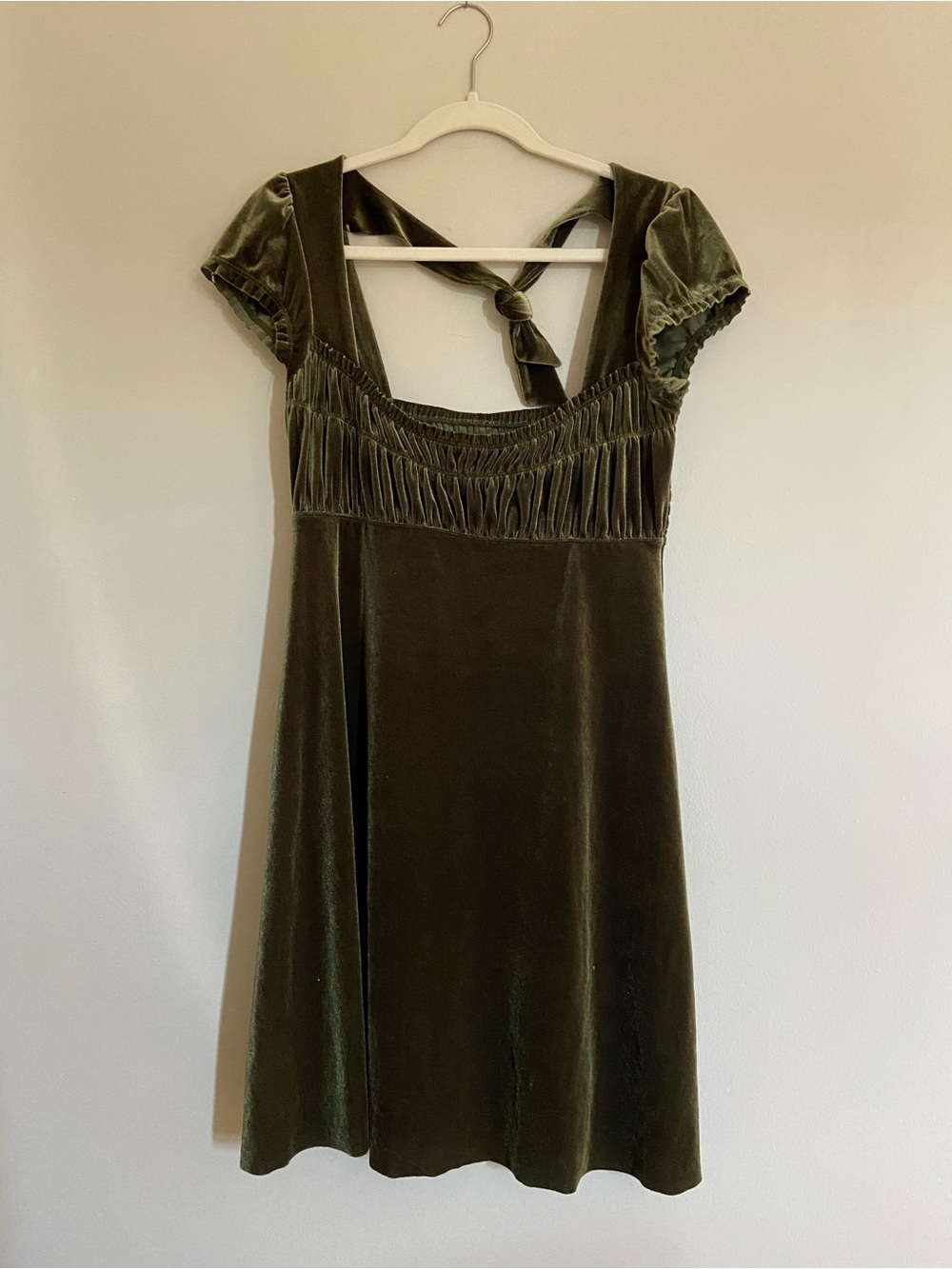Free People Olive Velvet Midi Dress with Tie Back